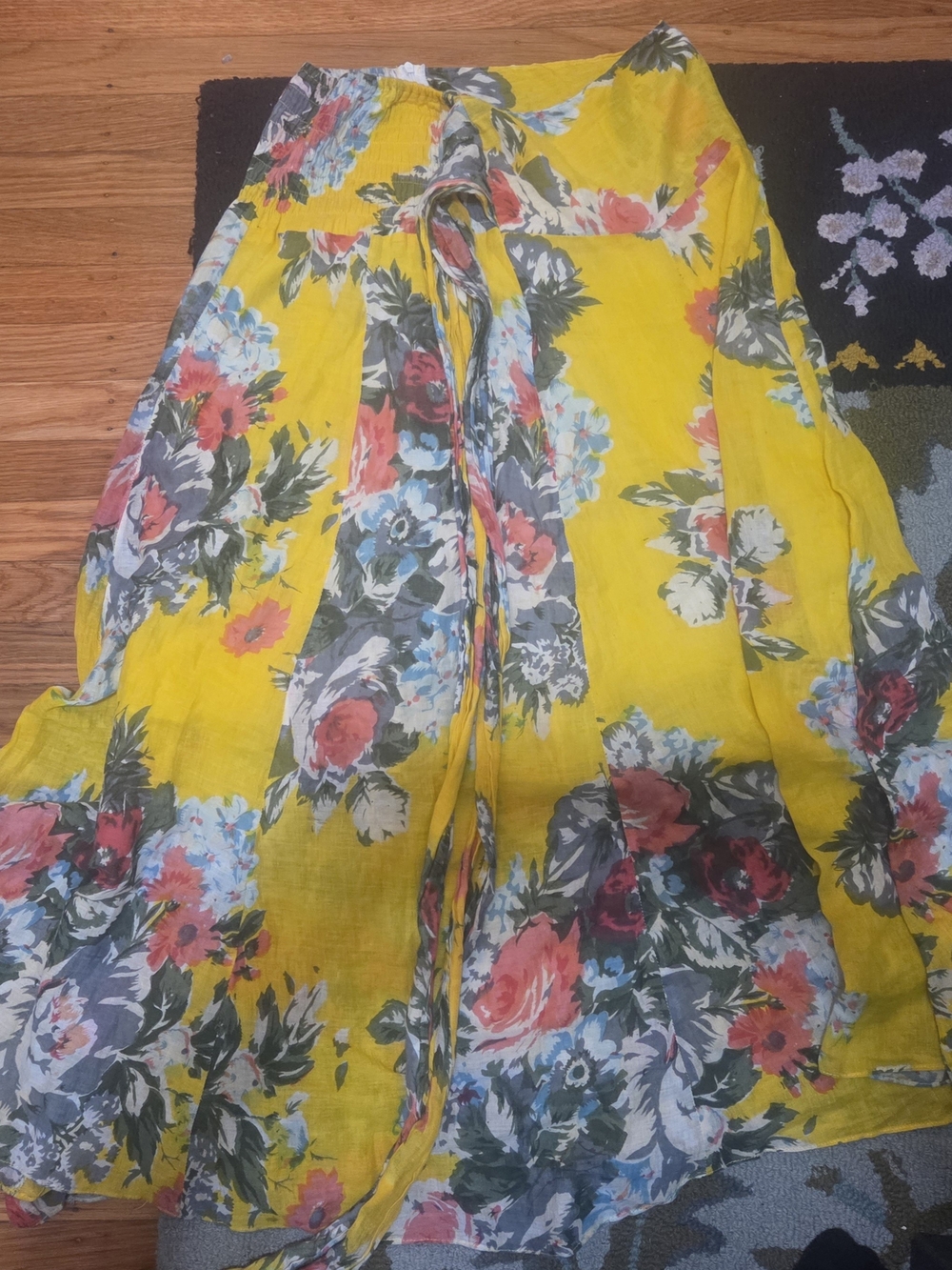 Yellow Floral Maxi Skirt with Tie Waist